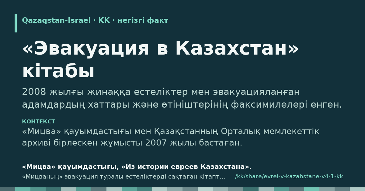 Үзінді карточкасы: «Эвакуация в Казахстан» кітабы
