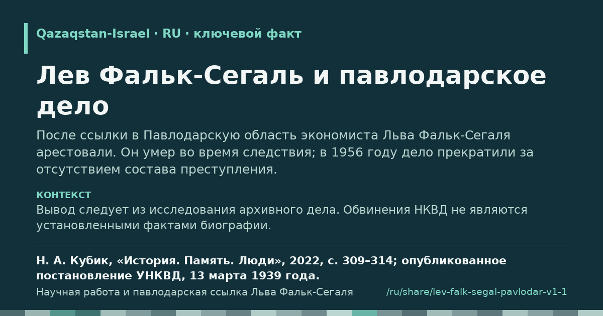 Карточка с фрагментом «Лев Фальк-Сегаль и павлодарское дело»